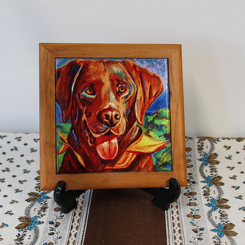Labrador Retriever Tile – Colorful Dog Wall Art or Trivet – 7.5"x7.5" – EUC